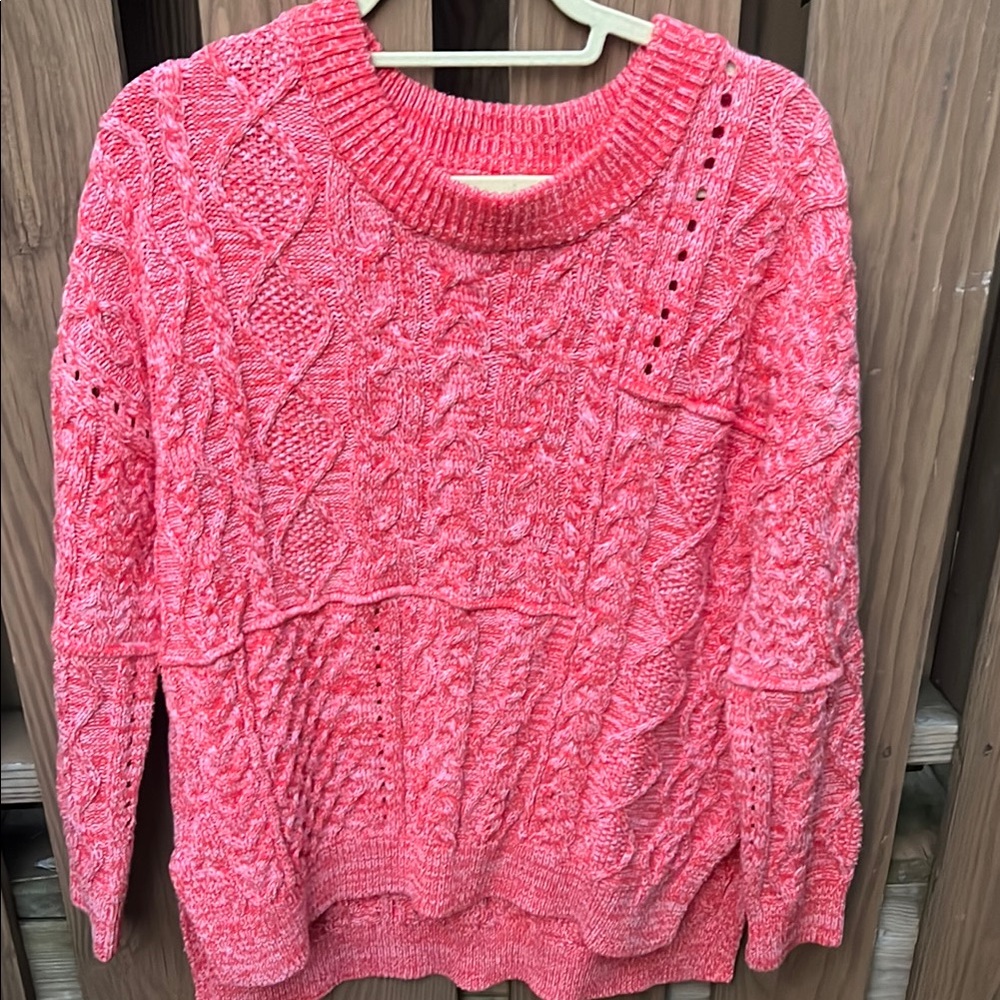 Anthropologie (Pilcro) Pink Cable Knit Crew Neck Sweater